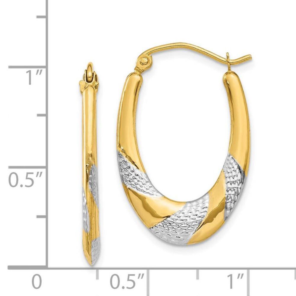 Two-Tone Oval Hoop Earrings in 14k Yellow Gold and Rhodium - Picture 4 of 5